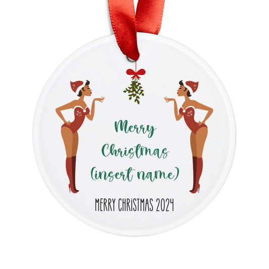 CUSTOM: Merry Christmas (Name) Flirty Mistletoe Ornament