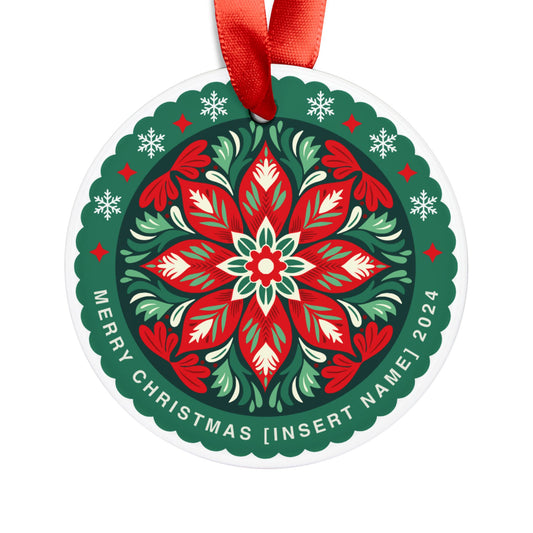 CUSTOM: Merry Christmas (Name) Poinsettia Ornament