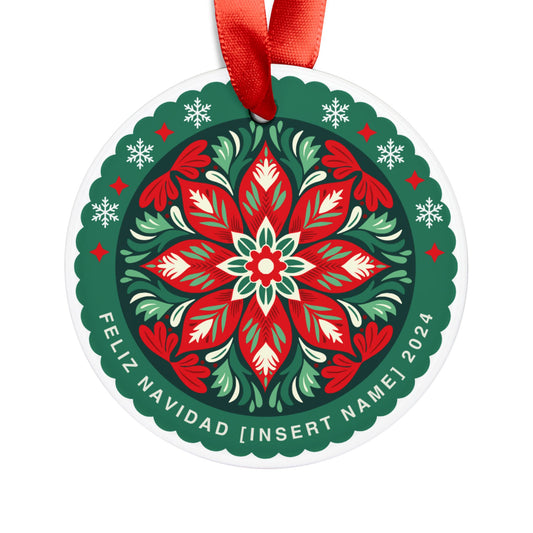 CUSTOM: Feliz Navidad (Name) Poinsettia Ornament